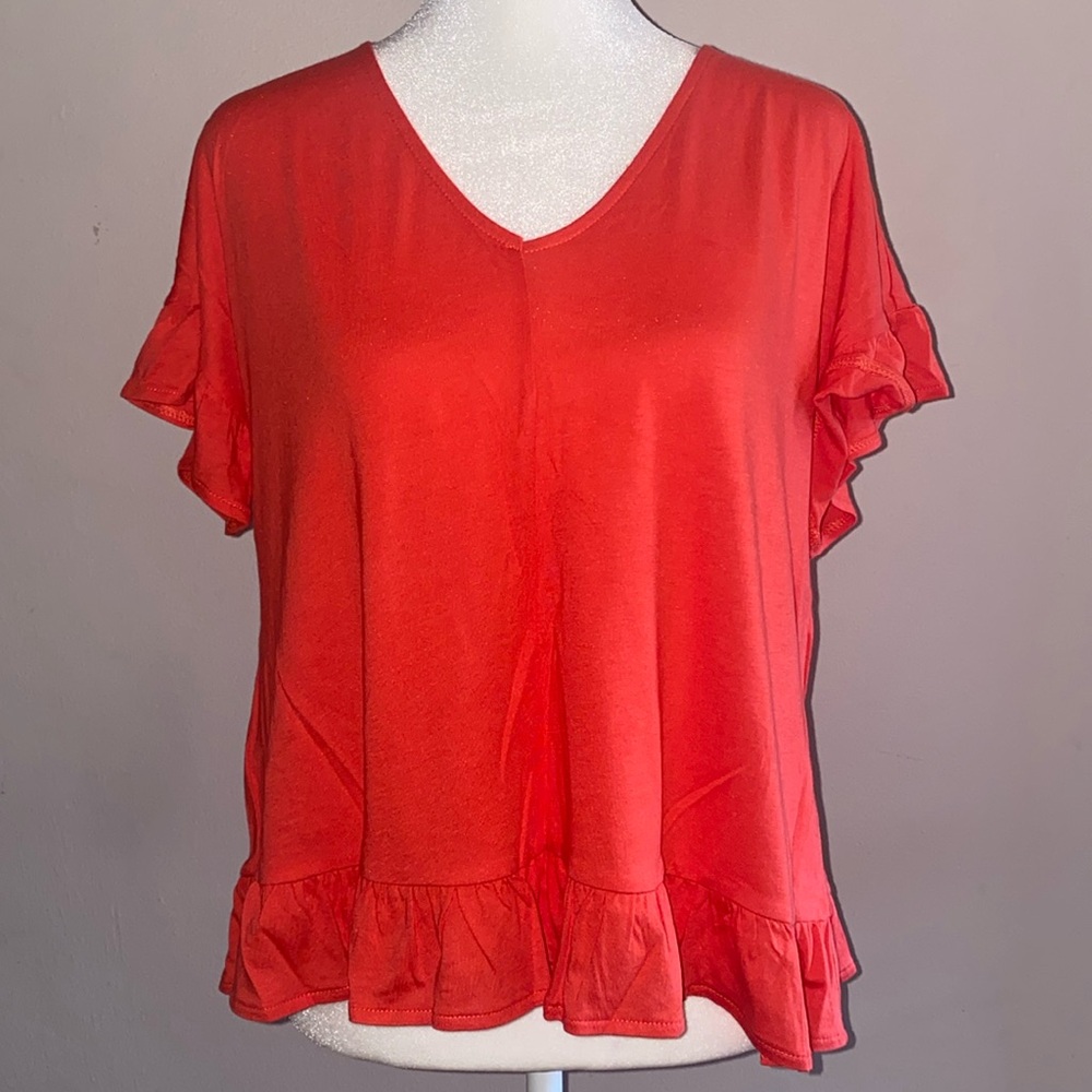 Loft Ruffle Short Sleeve Tee - Coral Pink